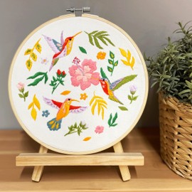 Bird Embroidery Kit for Adults Beginners, Funny flower hummingbird Cross Stitch Kit for Crafts Starters with Cute Birds Flora Patterns Include Embroidery Hoop Cloth Thread Needles and Instructions