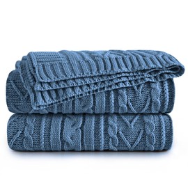 Aormenzy Dusty Blue Cable Knit Throw Blanket Oversized 60" x 80" Super Soft Comfy Knitted Blanket for Couch Bed Sofa, Twin Size