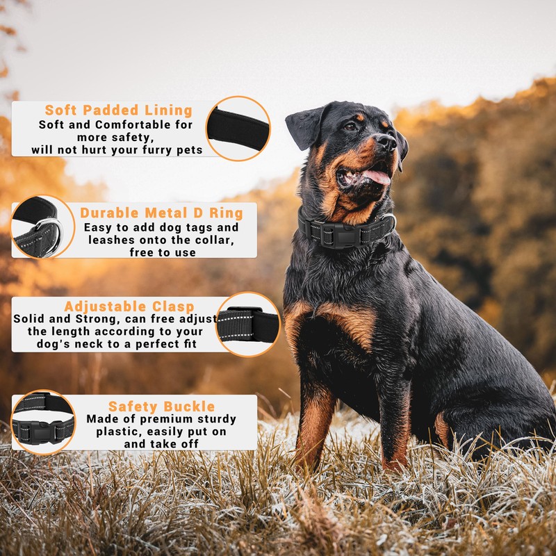 LIEVUIKEN 2 Pack Reflective Dog Collar with Safety Locking Buckle,