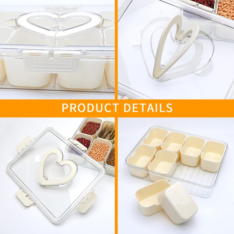 Divided Serving Tray with Lid and Handle,Snackle Box Containers with