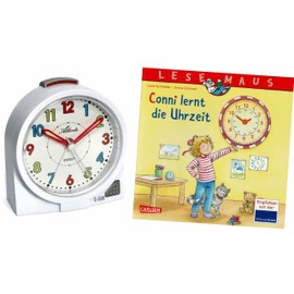 Atlanta Children's Alarm Clock without Ticking + Children's Book Conni The Time – 2127/0 BU2 (White Reading Mouse)