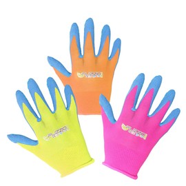 FUZZIO 3 Pairs (3 Colours) Children's Work Gloves Latex Protective Gloves Gardening Gloves Size 3 (4-6 Years)