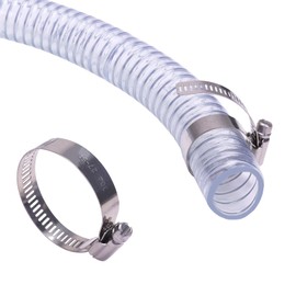 DERPIPE PVC Steel Wire Tubing - 1" ID x 1-1/4" OD Heavy Duty High Pressure Flexible Spiral wire Vinyl Clear Vacuum Hose 5Ft Lnegth (with 2 Clamps)