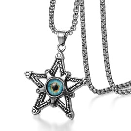 JewelryWe Jewellery Men's Necklace Stainless Steel Star Pentagram Pendant with 22 Inch Chain Gift for Men, Stainless Steel, Silver
