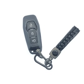 Glossy Hard Key Case Compatible with Ford Mustang Mondeo 3 Button (Models for UK and Europe Only) Leather Key Chain (Grey - With Keychain)