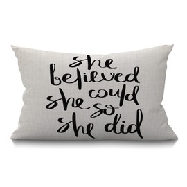 12x20 Inches Pillow Cover Rustic Farmhouse Decor She believed she could so she did Quotes Words Pillowcases Cotton Linen Inspirational Quote Throw Pillow Case Cushion Cover for Sofa Couch Bedroom