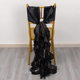 Balsa Circle 5 Black Curly Willow Chiffon Satin Chair Sashes | Chair Covers for Wedding Party Ceremony Reception Decorations Washable Elegant Chair Décor