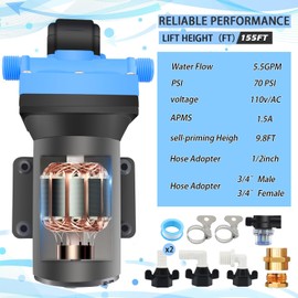 YEEHEMES T42 On Demand Pump Home Water Pressure Booster Pump 110V AC with Brass Connector, Upgrade 5.5 GPM 55PSI RV Water Pump for Agriculture Marine Motorhome Camper