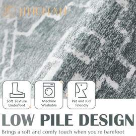 jinchan Hallway Runner Rug 3x8 - Moroccan Kitchen Machine Washable Runner Rug Modern Geometric Soft Faux Wool Ultra-Thin Low-Pile Non-Slip Carpet for Laundry Room Bedroom Farmhouse(3x8ft,Dark Grey)