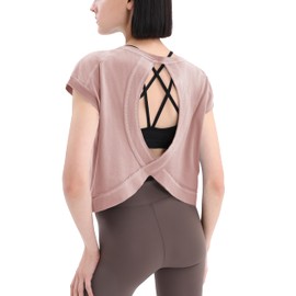 Loovoo Workout Crop Tops for Women Cute Exercise Running Top Casual Short Sleeve T Shirts for Teen Girl Dark Salmon XL