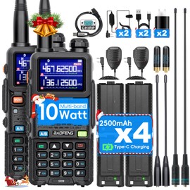 BAOFENG 5RM 10W Ham Radio Handheld Long Range, (4PCS Batteries) Portable Two Way Radio,999CH,Frequency Copy,NOAA Weather,Walkie Talkies for Adults UV-5R with Speaker Mic,Programming Cable,2 Pack