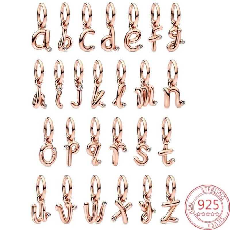 BEEUVIP Rose Gold 925 Sterling Silver Alphabet Letter Charm Bead