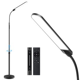 OUTON LED Floor Lamp 15W 1500LM, Adjustable Height, Dimmable Modern Standing Lamp, 3000K-6000K Adjustable Color Temperature, Remote & Touch Control, 1 Hour Timer for Reading Living Room Bedroom Black