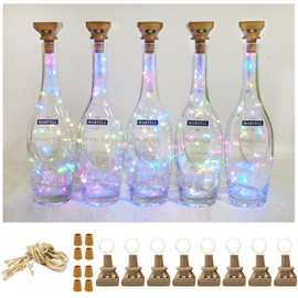 Square 8 Pack Solar Powered Wine Bottle Lights, 20 LED Waterproof Copper Cork Lights for Wedding, Christmas, Holiday, Garden, Patio, Pathway, Outdoor (Colorful)