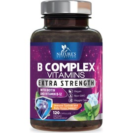 B Complex Vitamins Capsules - Super Complete B-Complex with Vitamin B12 B6 B100 C Biotin Folate & Folic Acid for Immune & Energy Support - Supplement for Heart, Brain, & Nerve Support - 120 Capsules
