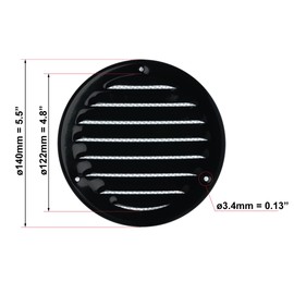 Black Ø 4 inch Round Steel Vent Cover with Insects Screen - Sidewall and Ceiling - Outside Dimensions: Ø 5.5''