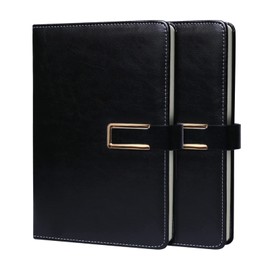 PORRASSO A5 Notebook Pack of 2 Executive Notebook Journal 220 Pages Diaries Classic PU Agenda Notepad Portable Planner for Office Home School Business Writing Black A