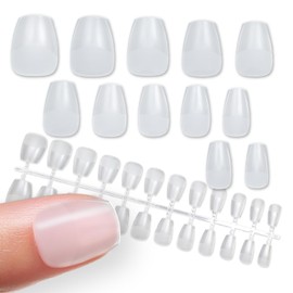 NTIP-003 Nail Tips, Short Ballerina, 240 Pieces, 12 Sizes, Short Length, Clear, Transparent, Self Nails, Gel Nails, Sanded, Glitter Puffy Round