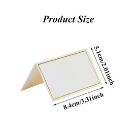 50pcs White Blank Place Cards with Gold Foil Edge Name Cards for Wedding Decoration Foldable Paper DIY Dinner Party Reception (White)