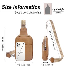 lifwimner Small Sling Bag for Women Vegan Leather Crossbody Fanny Packs Chest Bags With Guitar Strap(Camel Brown)
