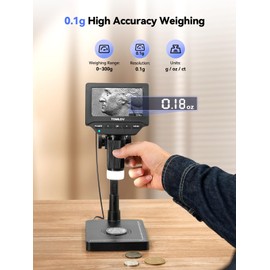TOMLOV DM4W Coin Microscope with Scale: 4.3" LCD Digital Microscope with Screen, Error Coin Magnifier with LED Lights, Weighing Scope for Collectors, Jeweler, Students, Compatible with Windows/Mac