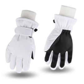 Pesaat Waterproof Kids Winter Gloves Cartoon Boys Girls Snow Mittens Warm Outdoor Ski Gloves with Fleece Lining (Solid White, 4-6 Years)
