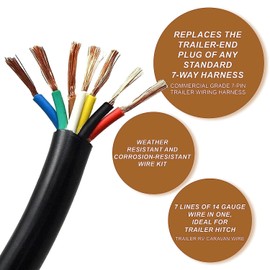 14 Gauge 7 Way Conductor Extension RV Trailer Wire Cable Wiring Insulated 50 Feet 14/7