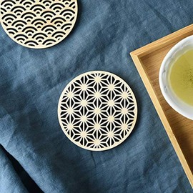 Yamani 47190251 Coaster Brown 3.5 inches (8.8 cm) Traditional Hinoki Kumitsu Pattern