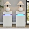 White Nightstands with Set of 2, LED End Table Set