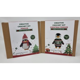 celebrationgiftsforall Two Creative Crochet Christmas Penguin Craft Kit Sets. One in Snowflake Winter Jumper, Other Wearing Winter Hat with Scarf