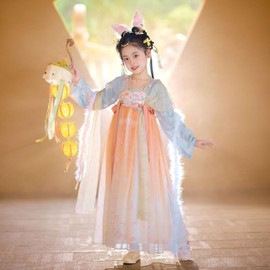 [Yasaku Cosplay] Han Fuku, Cosplay, Photo Shooting, For Children, Luxurious, Cute, Tang Dynasty Imperial Court Princess-Style Dress, Halloween Costume, Festival (130, Rabbit Orange)