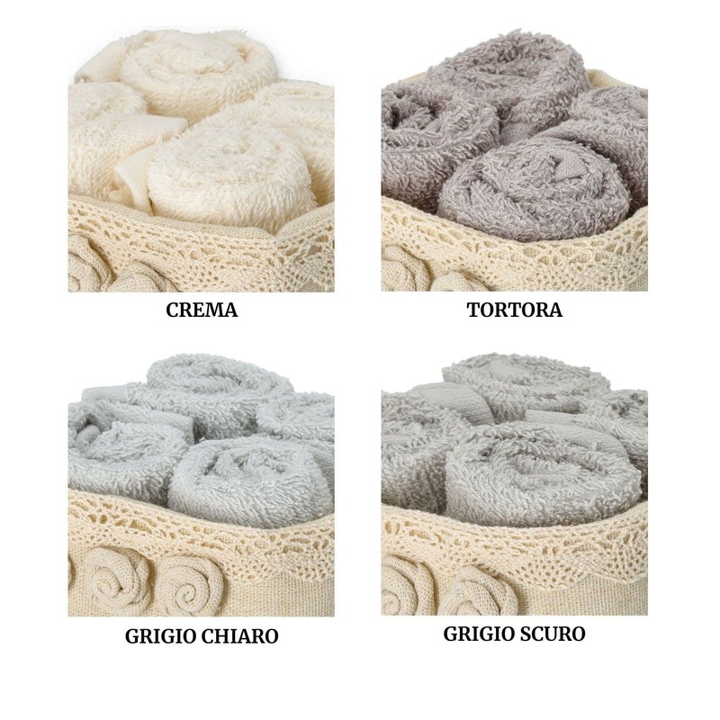 Casatessile Bathroom Lavette with Fabric Basket Set of 4 Roses