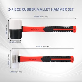 WOTAHI 2-Piece Rubber Mallet Hammer Set-16 oz. White and Black Rubber Mallet and 35 mm Dual Nylon Head Installation Hammer, Soft Grip Fiberglass Handle, Double-faced Non-marring and Solid Head
