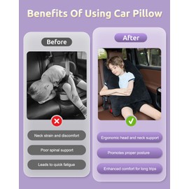 FAIORD Car Pillow for Kids: Memory Foam Kids Travel Pillow with Adjustable Strap, Breathable Travel Cushion for Sleeping for Car Seat, Office, Airplane, Support for Children Adults Head, Neck, Back