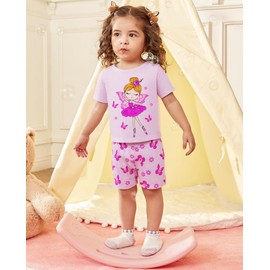 Akyzic Girls Pajamas Ballet Dancer Short Sleeve Crewneck Purple Clothes Summer Outfit Toddler 2 Piece Shorts Set Kids Pjs 3t