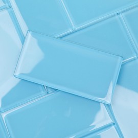 Diflart Glass Subway Tile, Blue, 3x6 Inch, Glass Backsplash Tile for Shower Kitchen Bathroom Wall, Pack-32