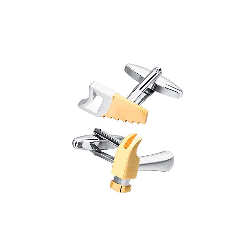 Hammer and Saw Tools Handyman Carpenters Gold Cufflinks