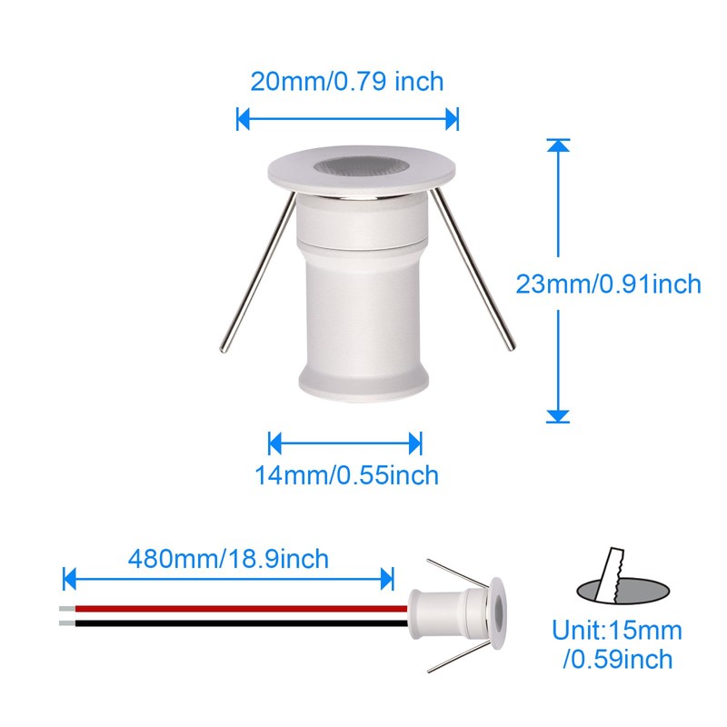 902 30°LED mini Spotlight,DC12V 1W,80Ra,75lm,Small Size,Embedded Installation,Suitable for Cabinet Lighting