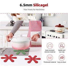 Mittimiya Silicagel Christmas Tree Trivets for Hot Dishes, Set of 3 Foldable Anti Slip Tree Coasters & 1 Stand, Heat Resistant Table Mat Kitchen Accessories for Hot Dishes, Pot/Bowl, Teapot, Hot Pot