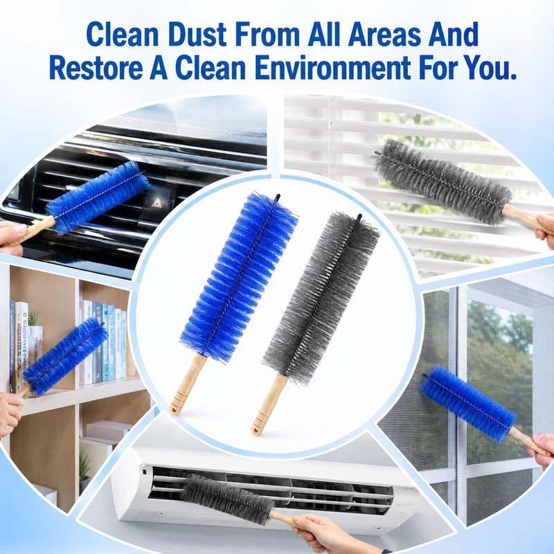 2 PCS Fan Cleaning Brush, Bendable Cobweb Duster with Microfiber