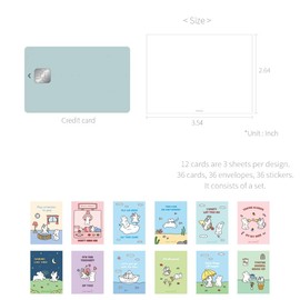 Monolike Day-by-day Card, Willy Kelly - Mix 36 Mini Postcards, 36 envelopes, 36 stickers Package