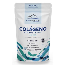 Wildmountain, Colágeno Hidrolizado Puro Suplemento Alimenticio en Polvo Sin Azúcar 500gr