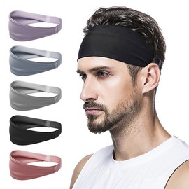 Sports wide high elasticity sweat absorption hair band gray 2ea