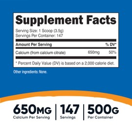 Nutricost Calcium Citrate Powder (500 Grams) (Unflavored) - Pure Calcium Citrate, No Fillers, Gluten Free (1.1lbs)
