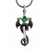 DGP Mens Sterling Silver Dragon Sword Pendant Necklace (Green), Sterling