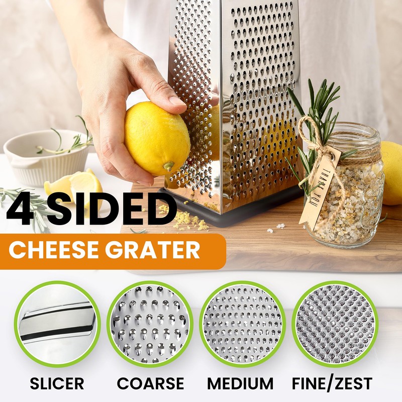 Spring Chef Professional Large Parmesan Cheese Grater, Stainless Steel Metal