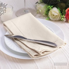 Encasa Cotton Fabric Napkins with Hemstitch, Set of 4, Plain Natural Colour, Size 43 x 43 cm, Napkins for Dining Table Decoration, Washable and Reusable