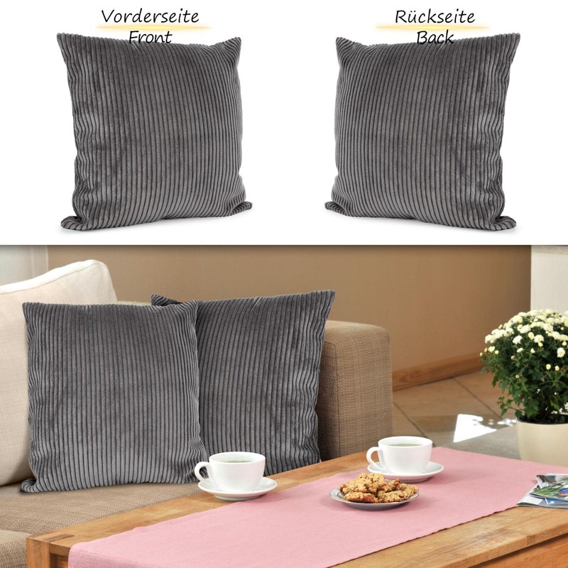 ANRO Decorative Cushion Cover Corduroy Dark Grey 50 x 50
