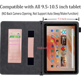 KEROM Universal Tablet Case 10 Inch Universal Tablet Case 10.1 Inch PU Leather Folio Stand Protective Case for 9.5-10.5 Inch Tablet, Has Hand Strap, Card Slots, Pen Loop Holder, Rose Gold