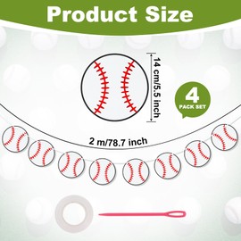 4 Pcs Baseball Banner Garlands,Baseball Themed Party Garland, Baseball Birthday Banners Baseball Party Decorations,Paper Garland Banner for Baseball Game Baseball Fan Party Supplies (Baseball Banner)